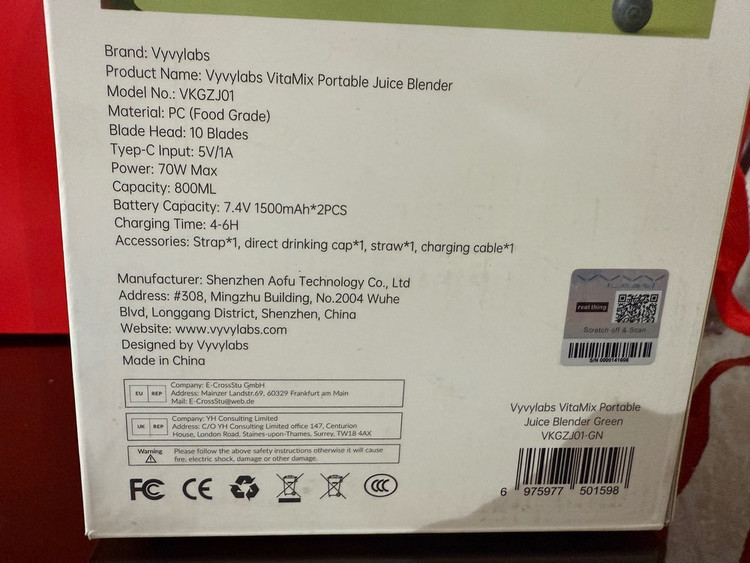 مخلوط کن و آبمیوه گیری شارژی قابل حمل ویوی لبز مدل VyVyLabs Blender 800ml